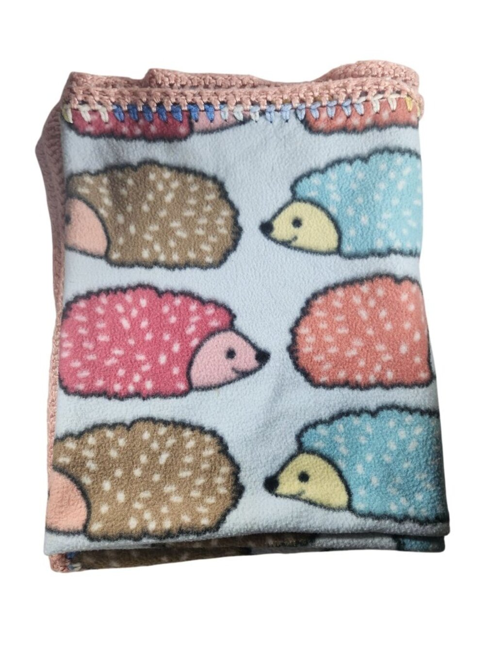 Baby Blanket Hedgehog Fleece Crochet Border Project Linus warm soft animal blue